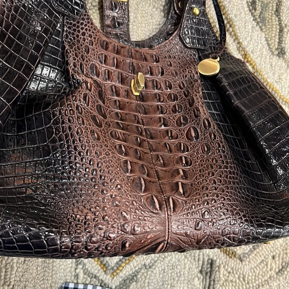 💕 Brahmin crocodile leather purple x large satchel bag nice 💕